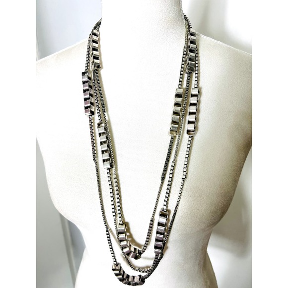 Lee Angel silver layered heavy chain Y2K revolve - Picture 1 of 6